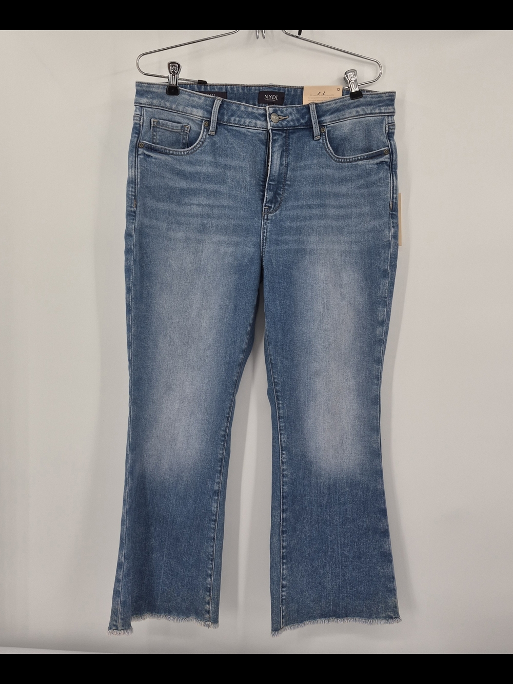 NYDJ Jeans Womens Size 12 Blue Flare Lift x Tuck Cropped Raw Hem